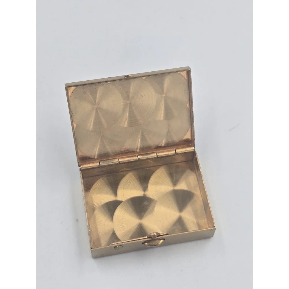 Antique Chinese Brass Pill Snuff Box with Carved Green Jadeite Jade Stone Top